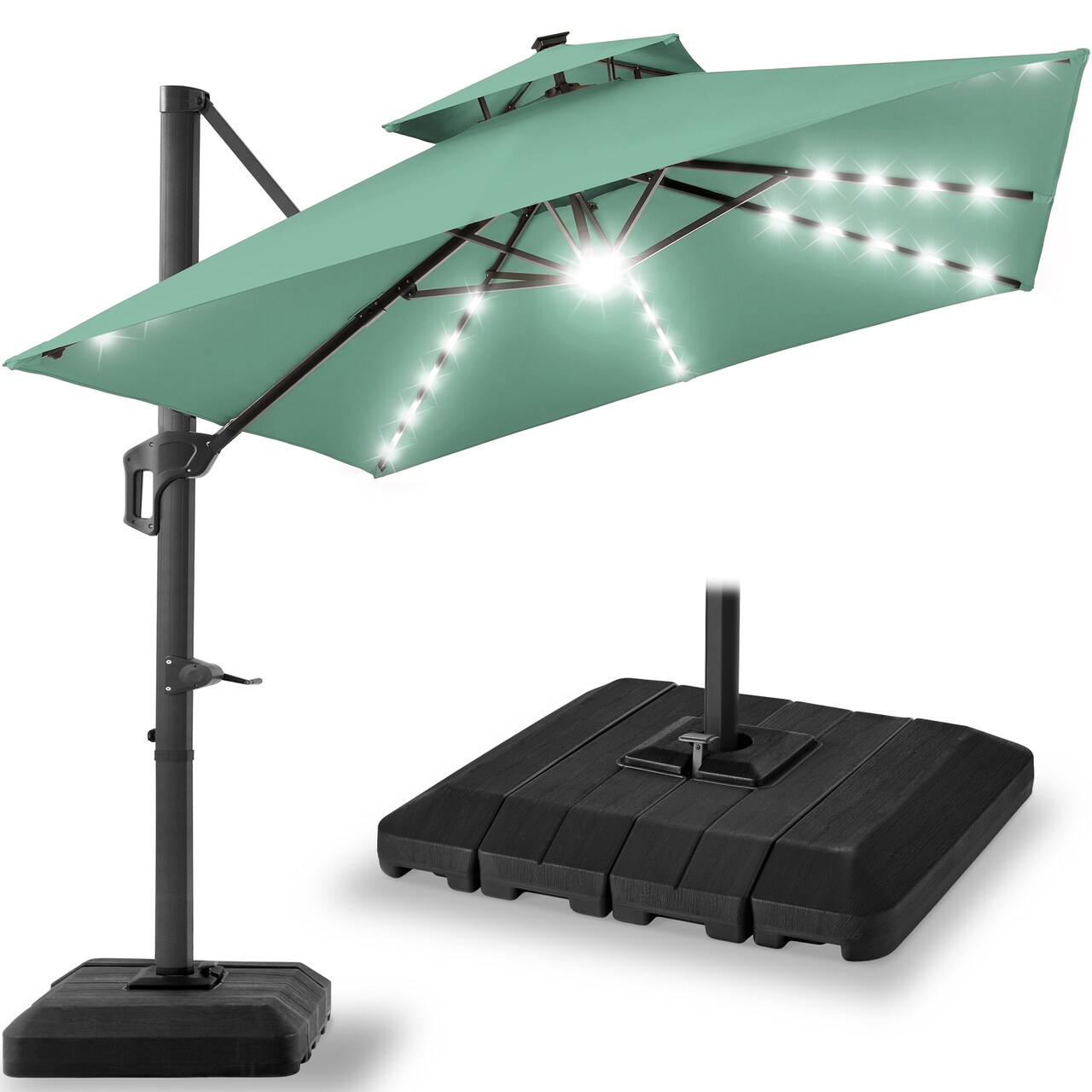 Best Choice Products 10x10ft 2-Tier Square Outdoor Solar LED Cantilever Patio Umbrella w/ Base Included